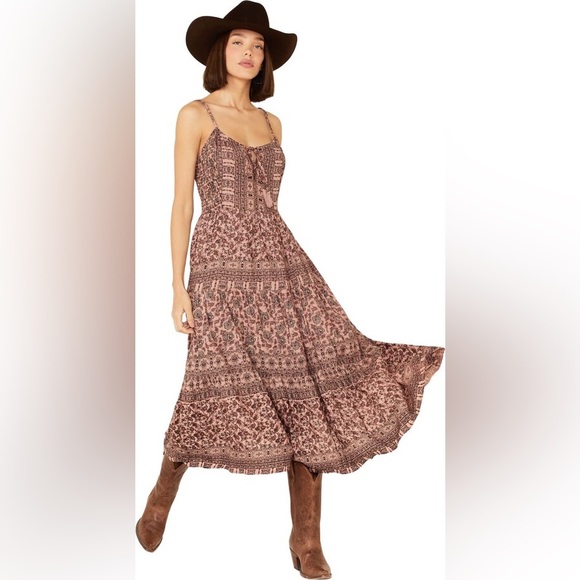 Angie Dresses & Skirts - Angie Overdye Tie Strappy Back Tiered Skirt boho Maxi Dress pink mauve Large